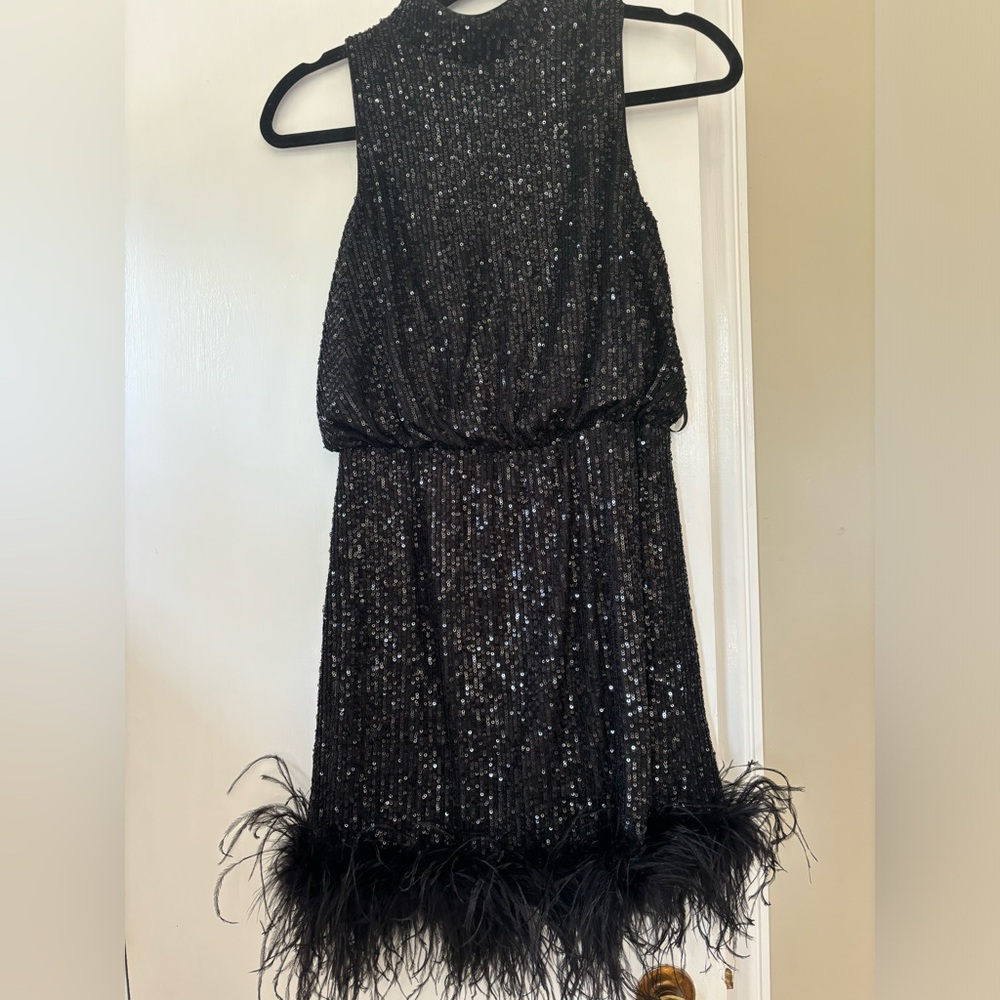 Eliza j sequin feather dress
